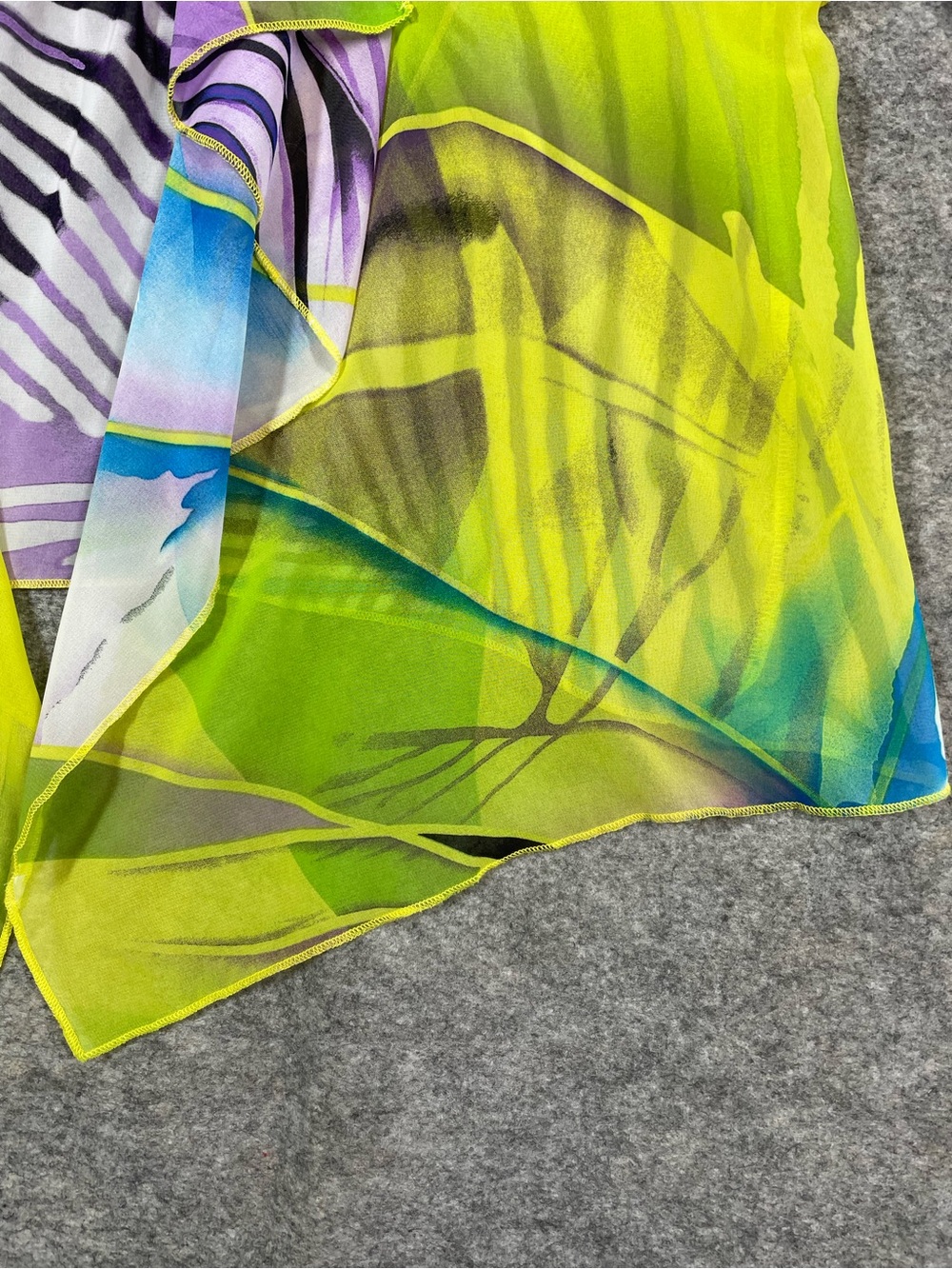 VTG City Girl Y2K Silk Ruffle Cardigan Neon Abstract Medium Resort Boho Festival - Picture 3 of 16